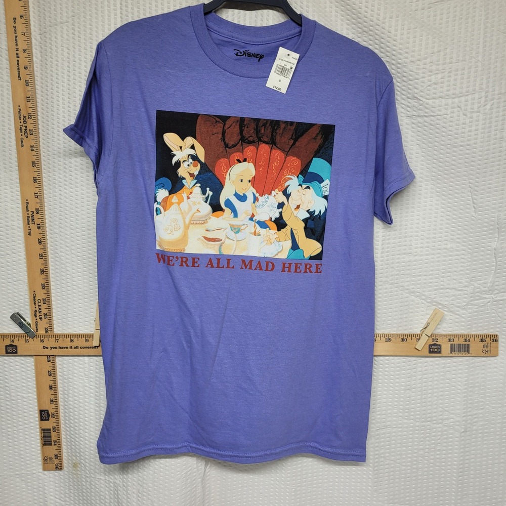 Disney Alice in Wonderland Mad Tea Party Purple Graphic T-Shirt Small